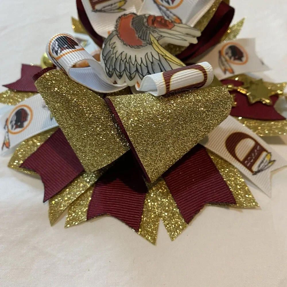 Redsking hair bow homemade multilayered bling glitter gold red